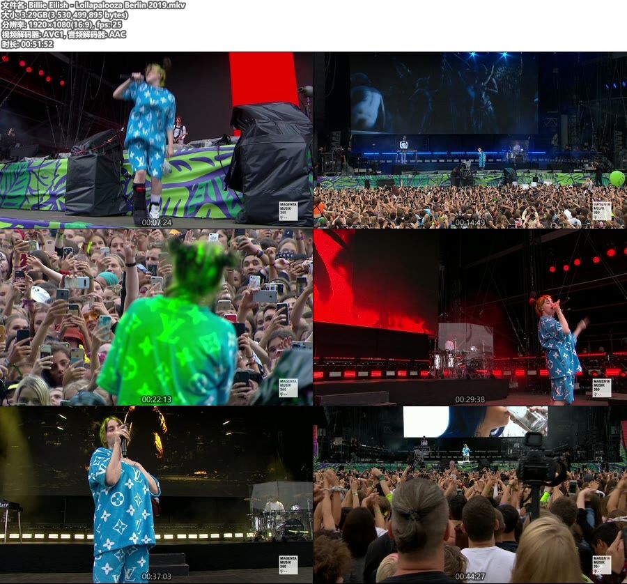 Billie Eilish – Lollapalooza Berlin 2019 [HDTV 1080P 3.29G]HDTV、欧美现场、高清MV2