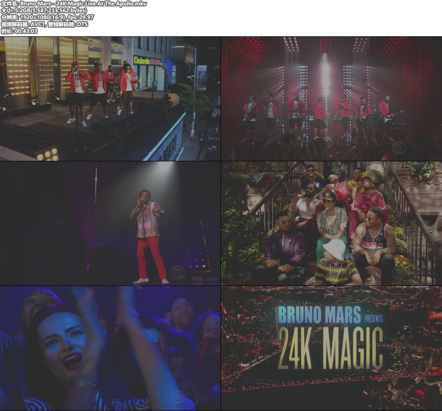 Bruno Mars – 24K Magic Live At The Apollo [HDTV 1080P 5.21G]HDTV、欧美现场、高清MV2