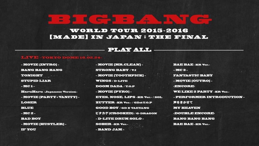 BIGBANG – WORLD TOUR 2015-2016 [MADE] IN JAPAN : THE FINAL 日本演唱会最终场 (2BD) 1080P蓝光原盘 [BDMV 79.8G]Blu-ray、蓝光演唱会、韩国演唱会2