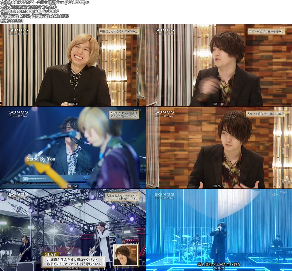 NHK SONGS – Official髭男dism (2021.09.09) [HDTV 4.52G]HDTV、日本现场、音乐现场2
