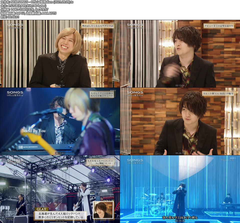 Nhk Songs Official髭男dism 21 09 09 Hdtv 4 52g 哆咪影音 Nhk Songs Official髭男dism 21 09 09 Hdtv 4 52g 哆咪影音