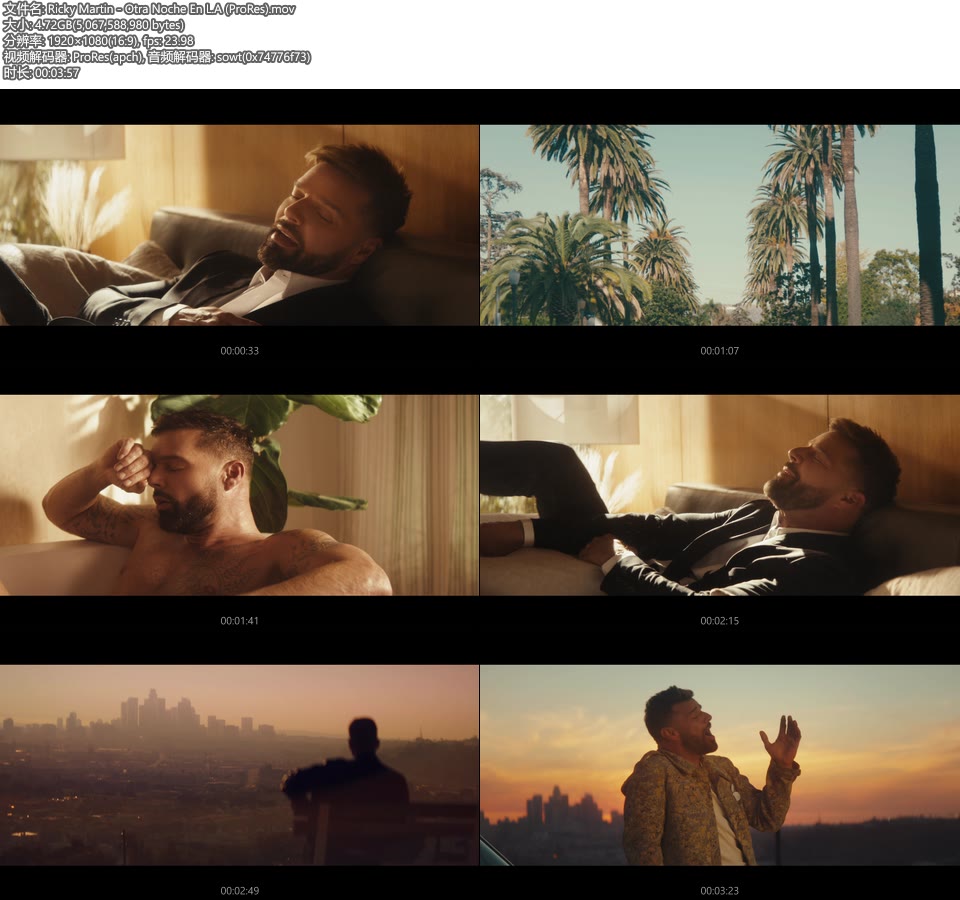 [PR] Ricky Martin – Otra Noche En L.A (官方MV) [ProRes] [1080P 4.72G]ProRes、欧美MV、高清MV2