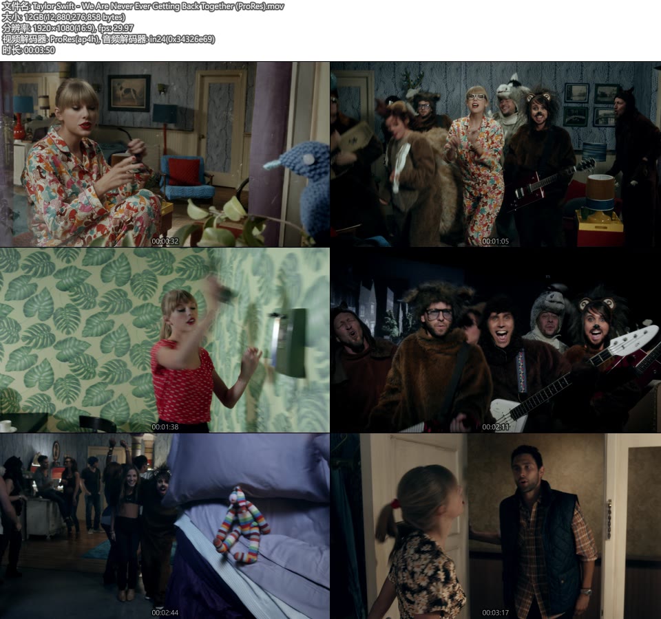 [PR] Taylor Swift – We Are Never Ever Getting Back Together (官方MV) [ProRes] [1080P 12.1G]ProRes、欧美MV、高清MV2