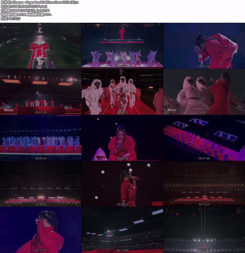 [4K] 2023超级碗中场秀 Rihanna – Super Bowl Halftime Show 2023 [UHDTV 2160P 2.03G]4K LIVE、HDTV、推荐MV、欧美现场、音乐现场2