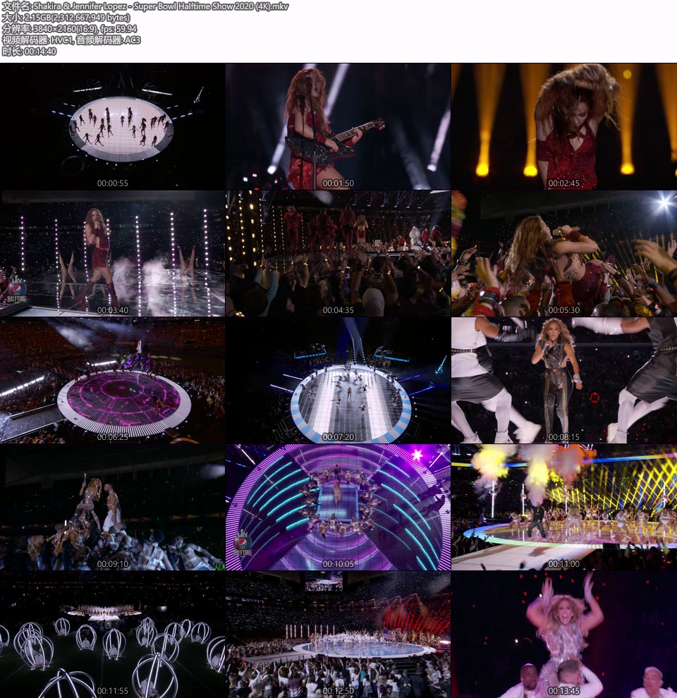 [4K] 2020超级碗中场秀 Shakira & Jennifer Lopez – Super Bowl Halftime Show 2020 [UHDTV 2160P 2.15G]4K LIVE、HDTV、欧美现场、音乐现场2
