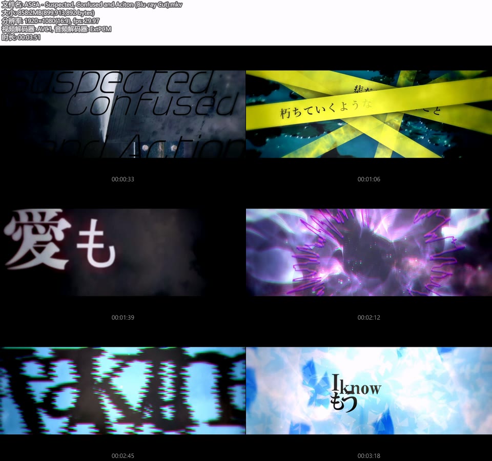 ASCA – Suspected, Confused and Aciton (官方MV) [蓝光提取] [1080P 858M]Master、日本MV、高清MV2